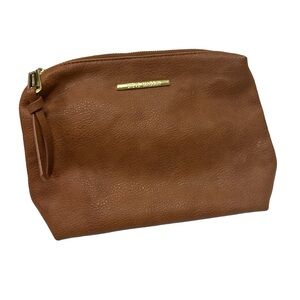 Steve Madden Brown Vegan pebble Leather Large Cosmetic Pouch !!